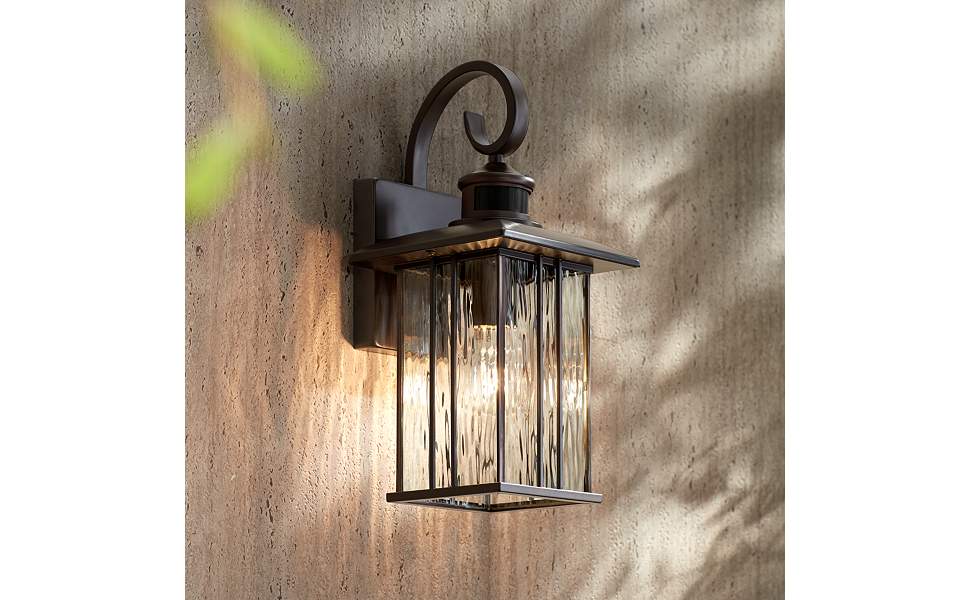 John Timberland Deaver 15 1/4&amp;#34; Bronze Motion Sensor Outdoor Wall Light
