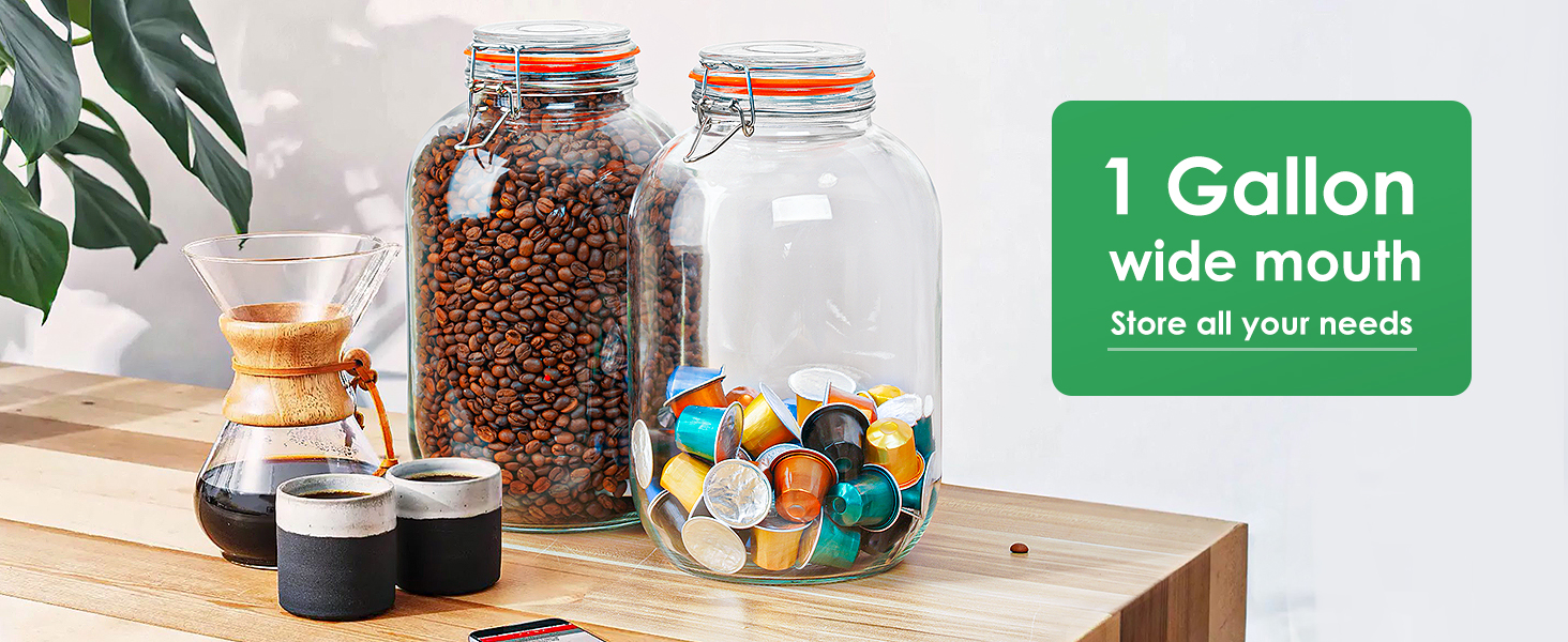 Glass Jars with Airtight Lids, 2 Pack for pasta, coffee, beans, sugar, candy, biscuits,
