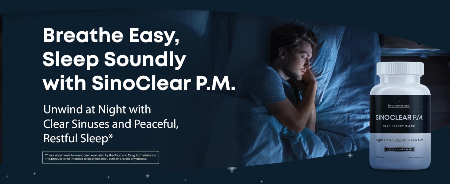 SinoClear PM nighttime sinus and respiratory support supplement for clear breathing
