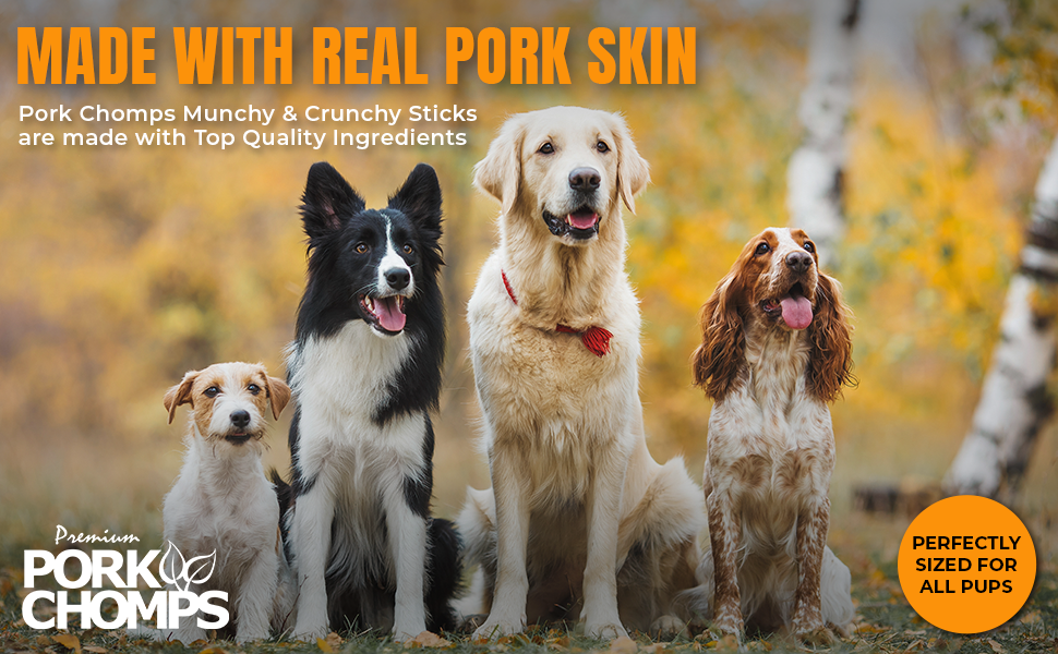 Made with real pork skin. Pork Chomps Munchy &amp;amp; Crunchy Sticks are made with Top Quality Ingredients
