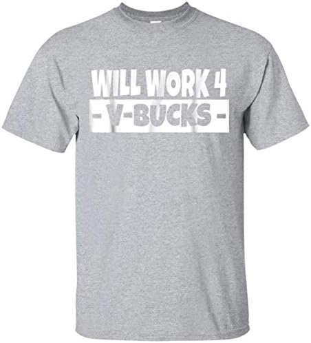 Will Work for V-Bucks Cool Gamer T-Shirt (Large, Youth Grey)
