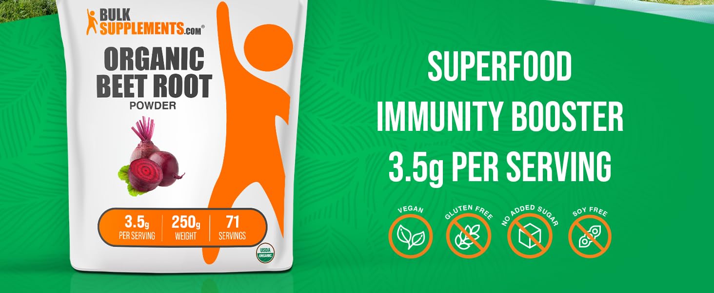 BulkSupplements Organic Beet Root Powder Superfood Immunity Booster 3.5 grams per Serving