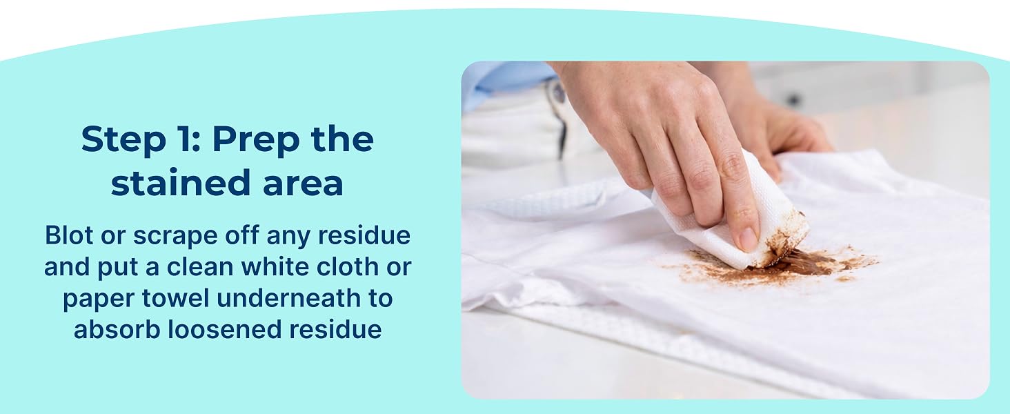 Carbona stain remover prep step blotting excess residue before applying stain treatment solution
