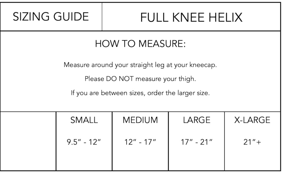 Full Knee Size Chart