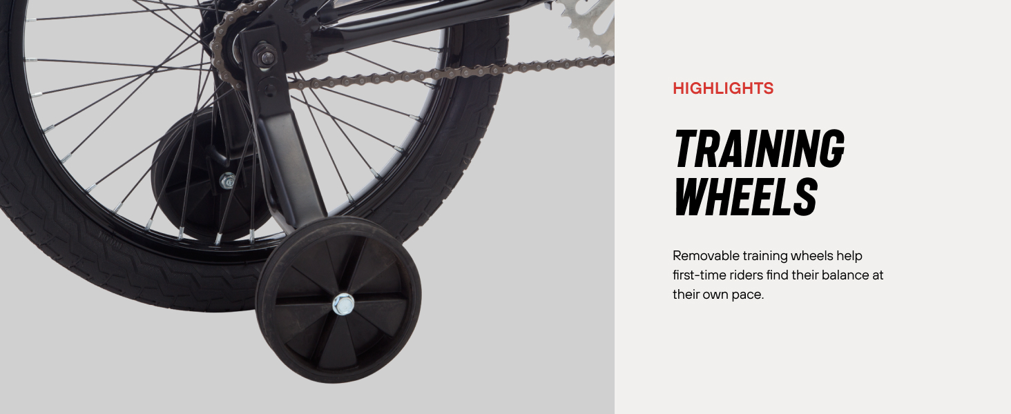 Training wheels; removable training wheels help first-time riders find their balance