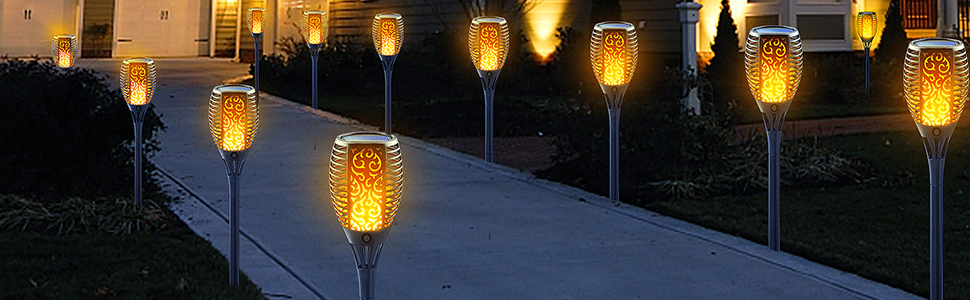 solar tiki lights with flickering flame