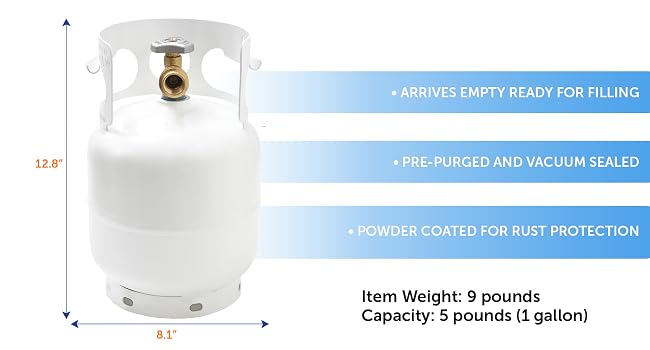Flame King 5LB Empty Propane Tank LP Cylinder with OPD Valve for Camping and Portable Appliances
