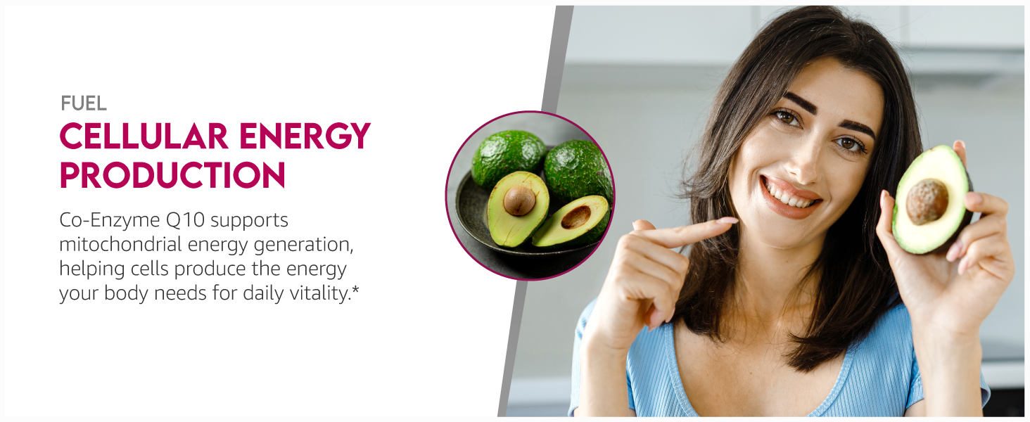 Woman holding avocado to represent cellular energy support