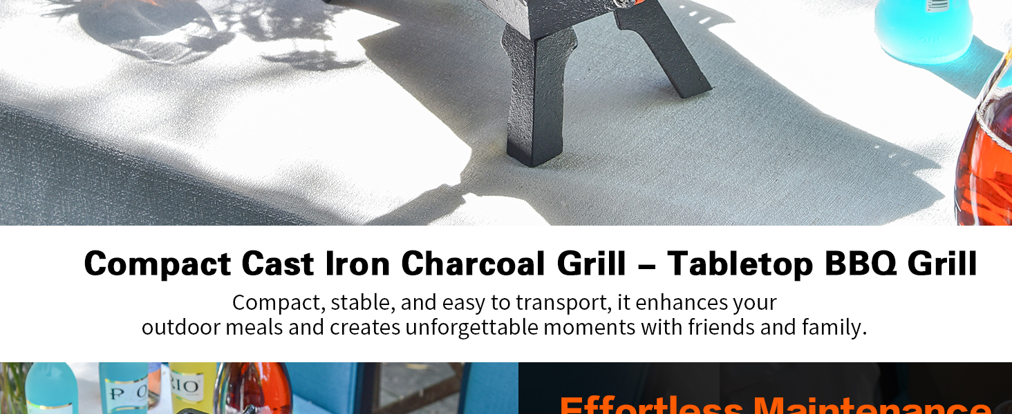 compact cast iron charcoal grill for tabletop use easy to control and cook perfect-size to use