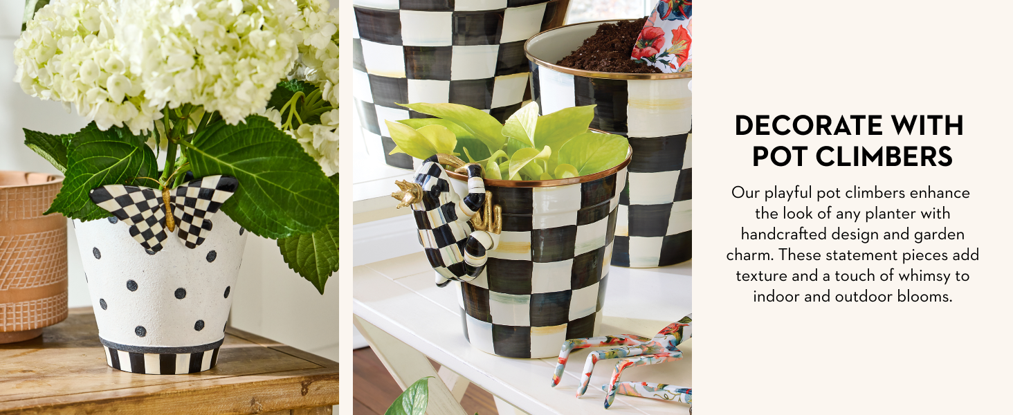 Outdoor flower climbers. Text reads: Decorate with pot climbers.