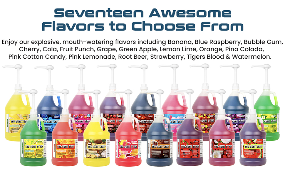 Sno-Cone Syrup Four Pack One-Gallon with Pump Choose the Flavor