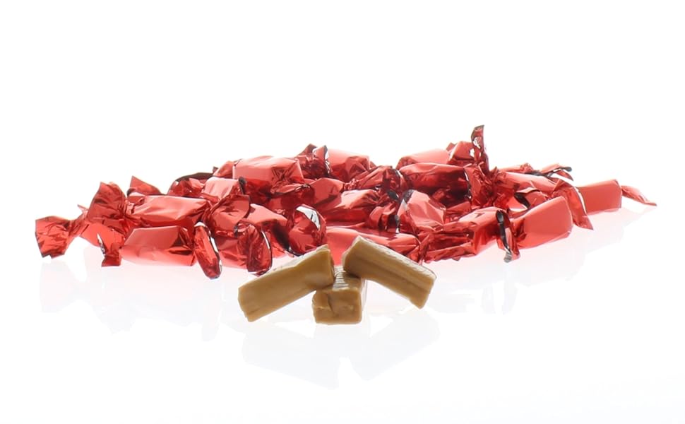 Red caramels with open caramel in front