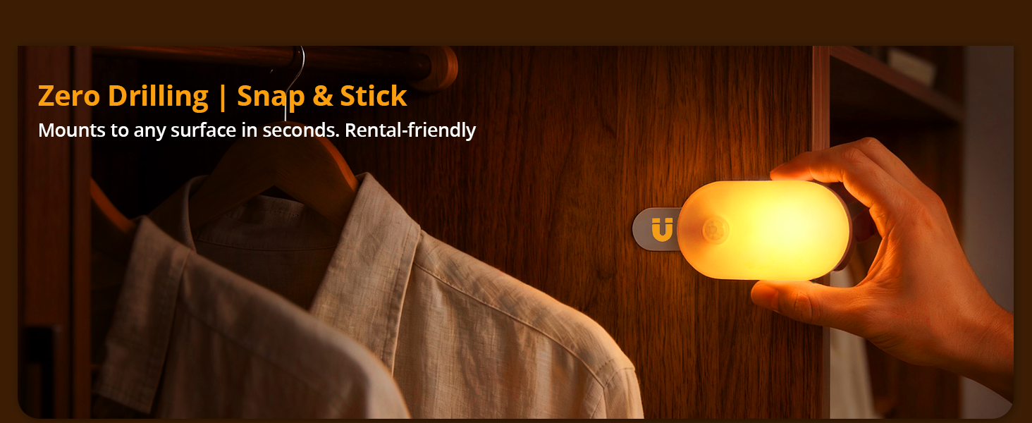 stick on night light mounts to any surface in seconds. Zero drilling