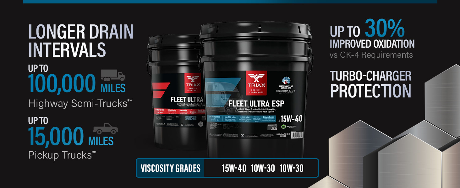 TRIAX Fleet Ultra. Longer Drain Intervals. Up to 100K miles in semi trucks