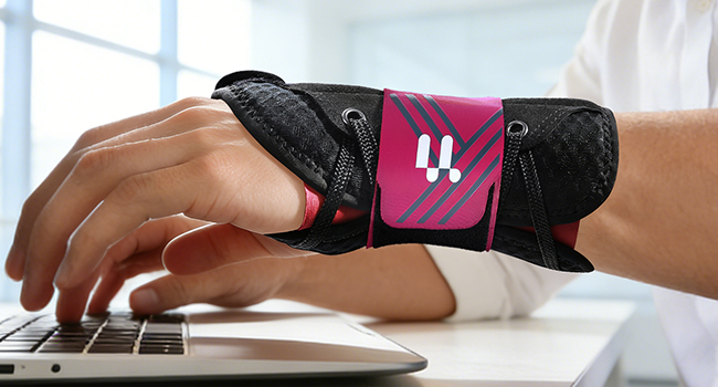 Series of images showing hands performing medical taping or athletic taping technique on a body part, demonstrating proper application steps.