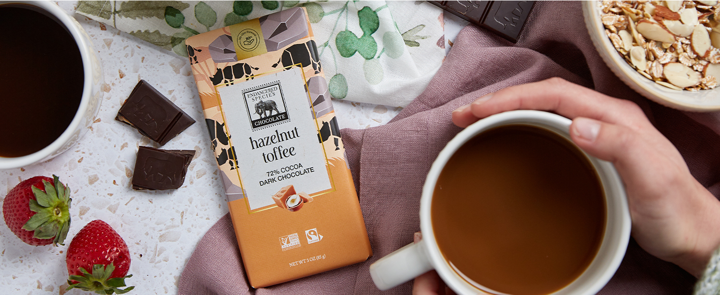 Endangered Species Dark Chocolate Candy Bars Espresso Beans 72% cocoa