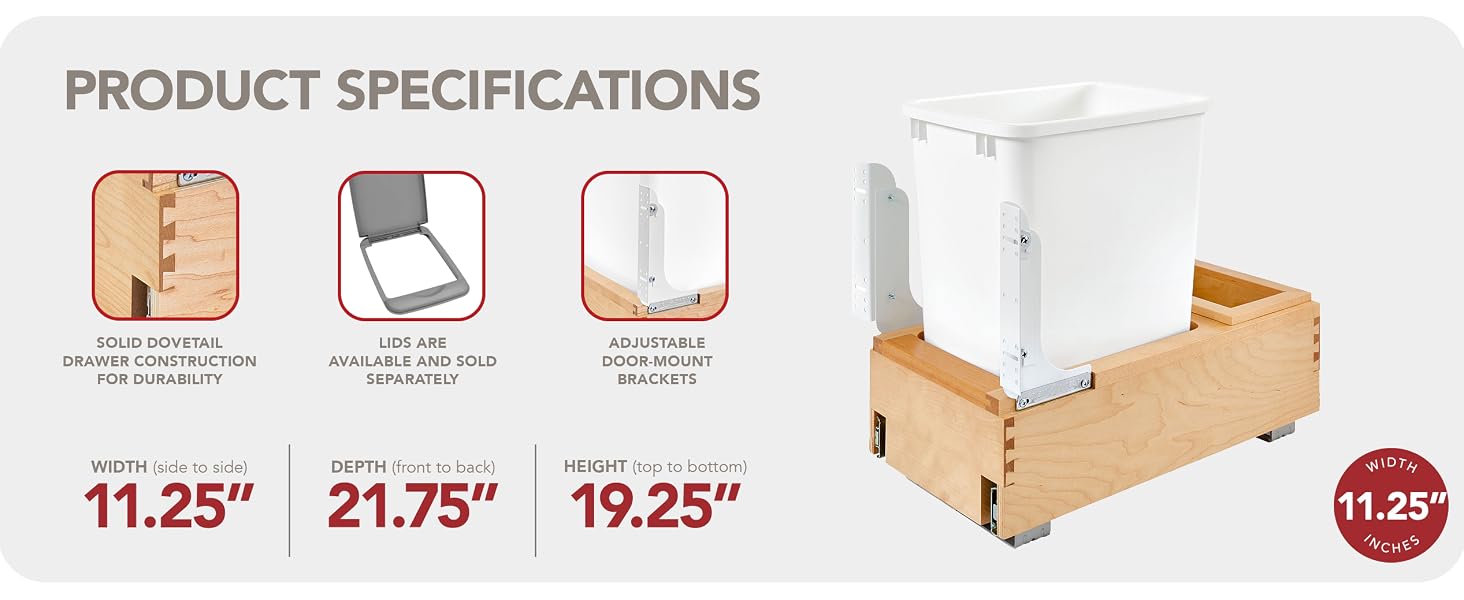 Rev-A-Shelf Single 35 Qt Pull Out Bottom Mount Trash Can