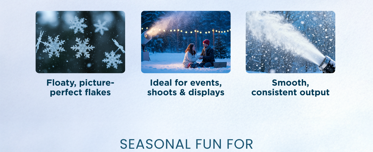 AquaDoc snow fluid compatible with major indoor and outdoor snow machines.