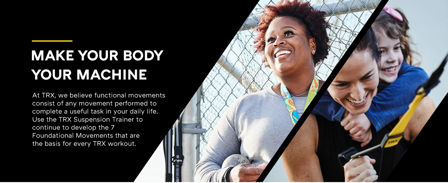 People performing an exercise. Text reads: Make your body your machine.