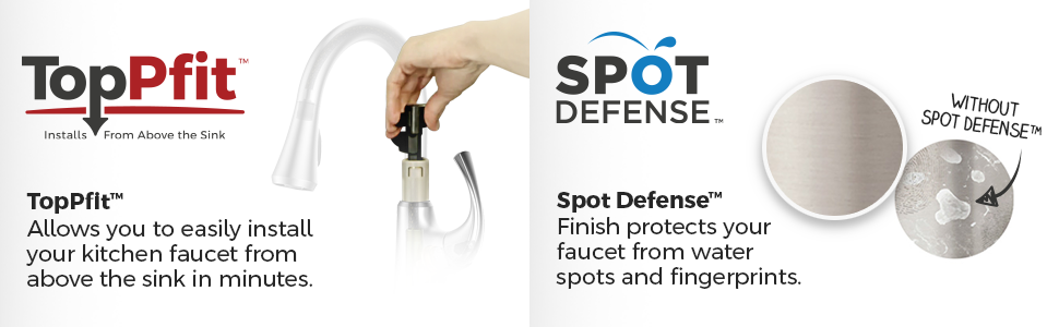 pfister top pfit installs above the sink and spot defense finish protects against prints and spots