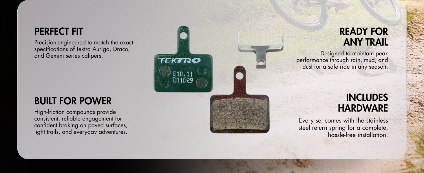 perfect fit, ready for any trail, built for power, includes hardware