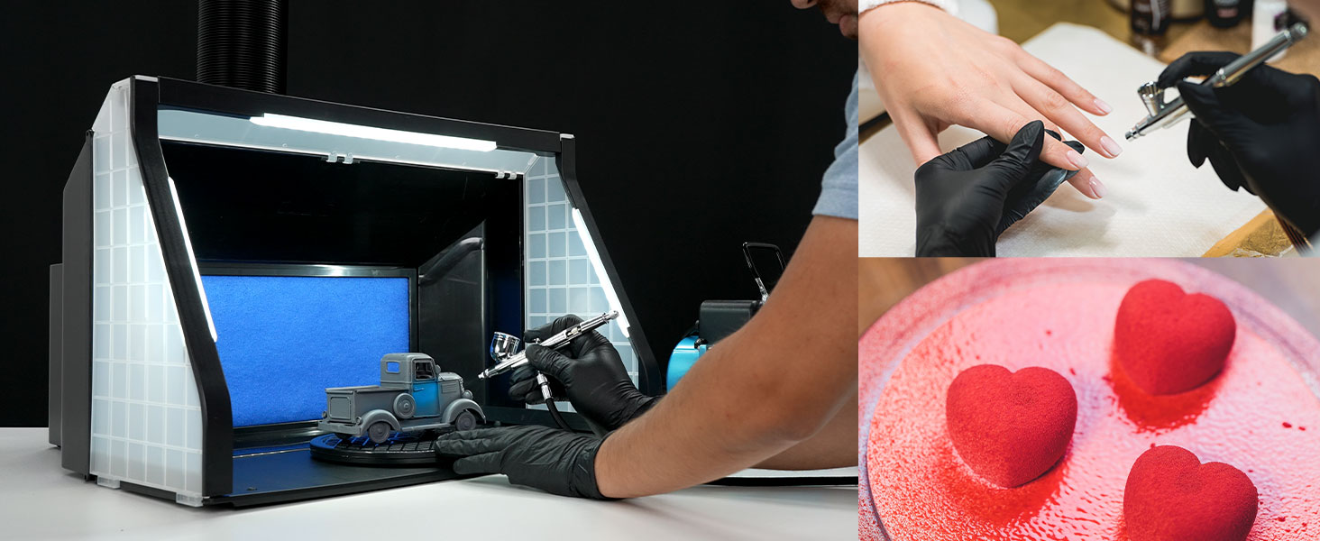 Master Airbrush LED spray booth with exhaust hose, ideal for painting models, crafts, nails, cakes