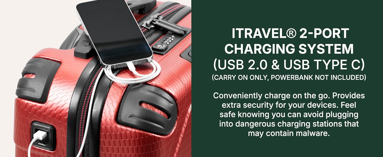 2-Port Charging System: USB 2.0 &amp;amp;amp;amp; USB Type C - Carry-on only, powerbank not included