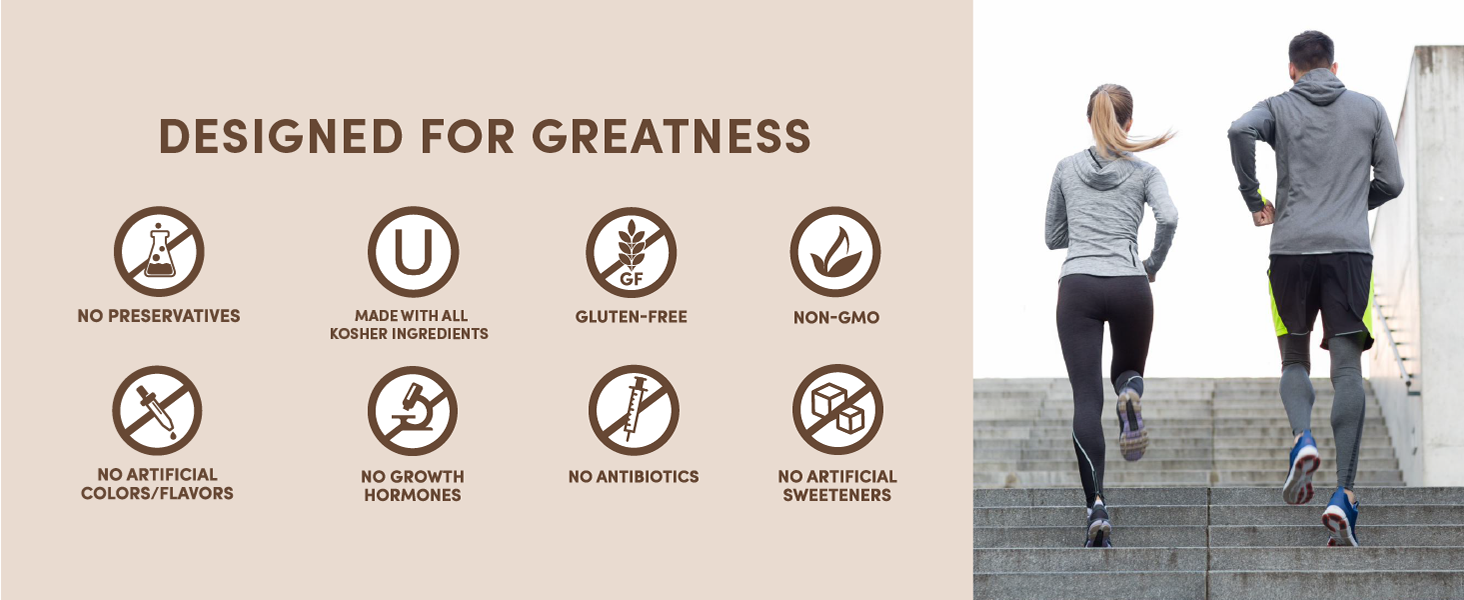 Designer Whey Designed for greatness, kosher, gluten-free, no artificial flavors sweeteners colors
