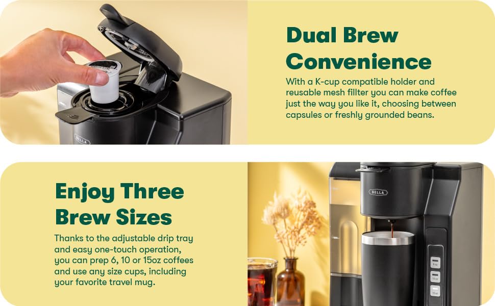Benefits 1 Three Brewing Sizes + Permanent Mesh Filter + Dual Brew