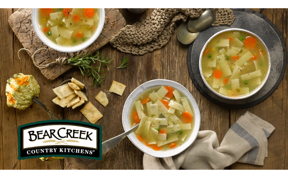 Bear creek logo on top of image of soup