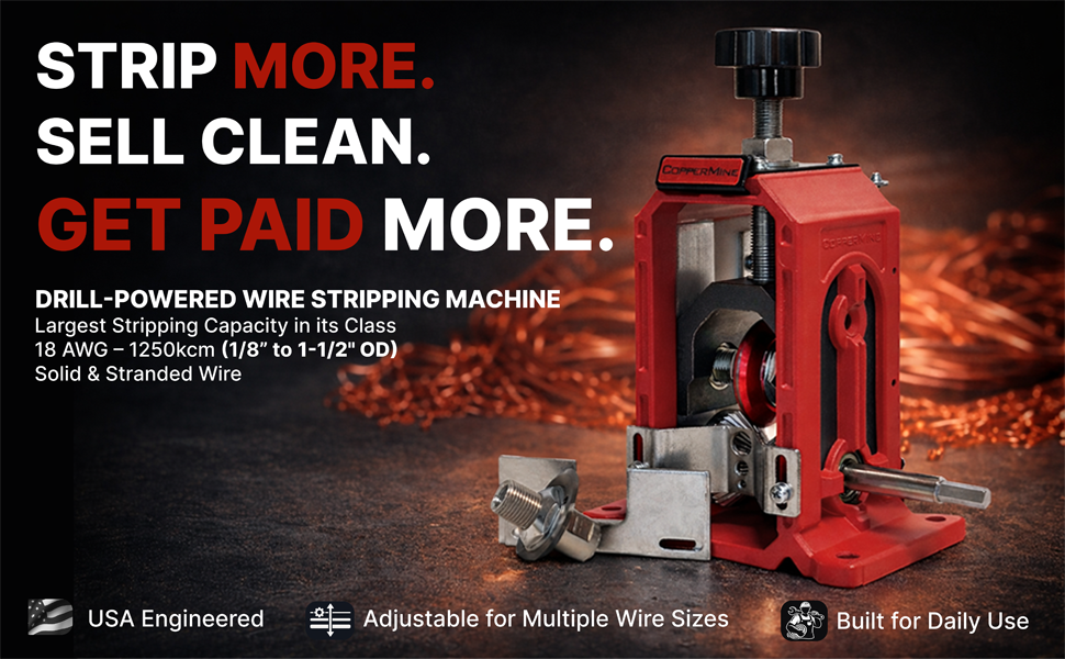CopperMine drill powered wire stripping machine for copper wires.