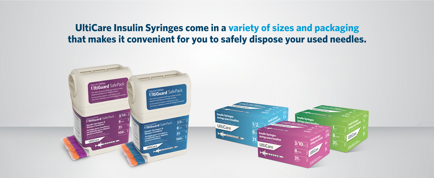 UltiCare U-100 Insulin Syringes UltiGuard Safe Pack Sharps container diabetes