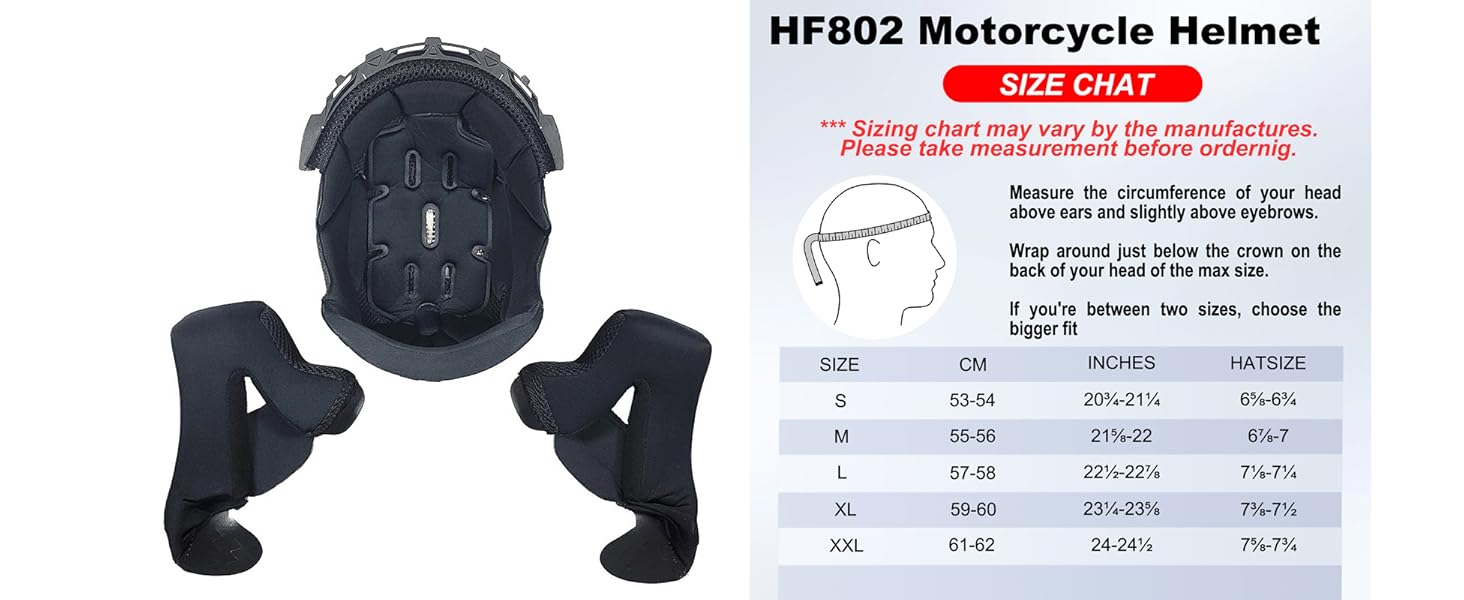 HF802 Adult Size Chart