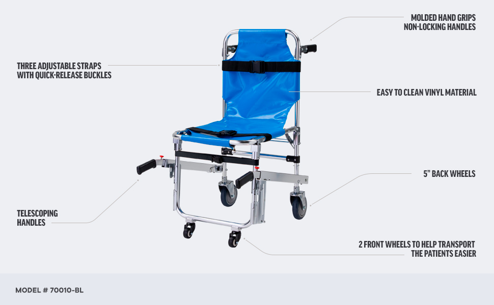 EMS Emergency 4 Wheels Medical Transport Chair with Patient Restraint Straps