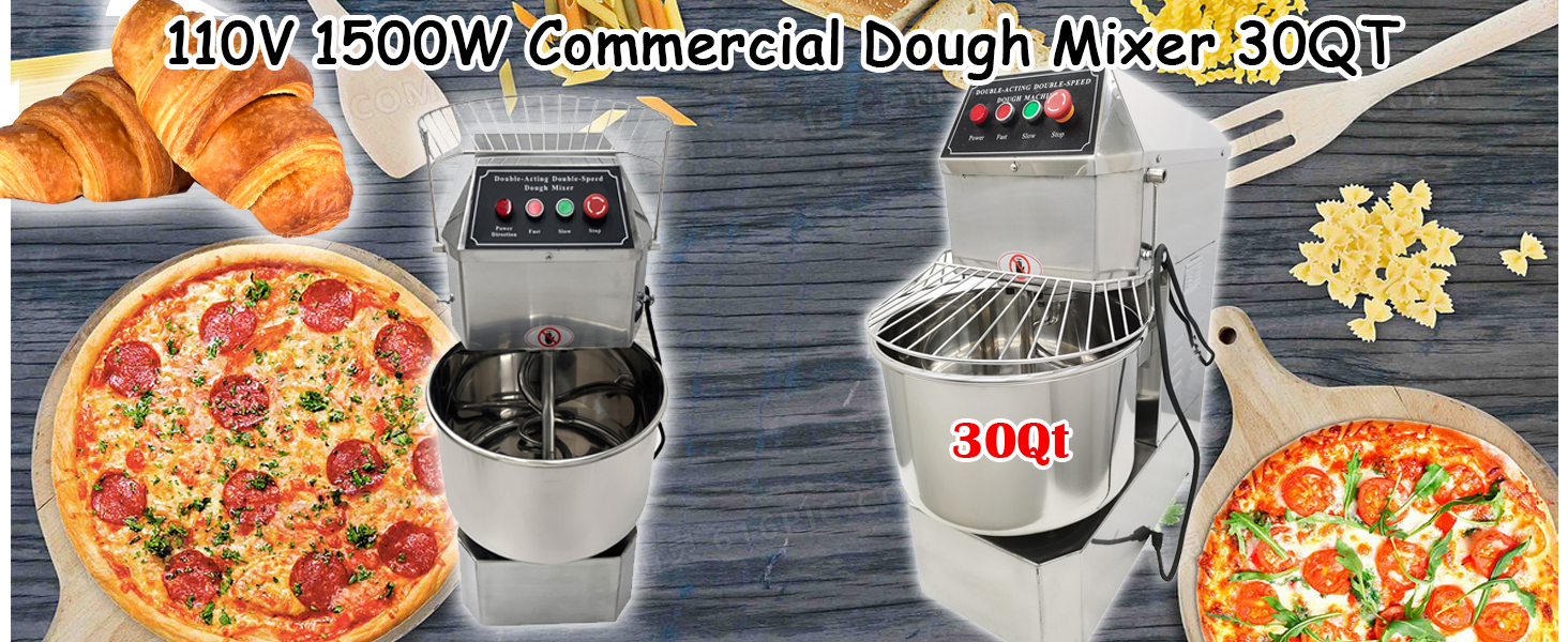 30Qt Double Action Commercial Stand Food Mixer, Dual-Speed for Pizza, Bakery, Restaurant Kitchen