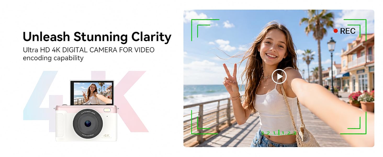 Digital Camera for Teens, 4K 75MP Autofocus WiFi Vlogging Camera with 3&amp;#39;&amp;#39;180° Flip Screen