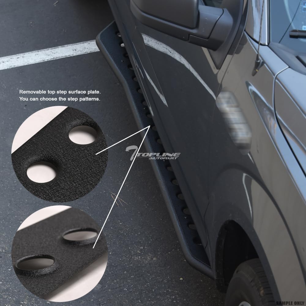 7422444121142 Compatible with 2019-2026 Dodge Ram 1500 New Body Crew Cab Textured Black Round Pattern Rock Slider Rocker Style Side Step Rail Nerf