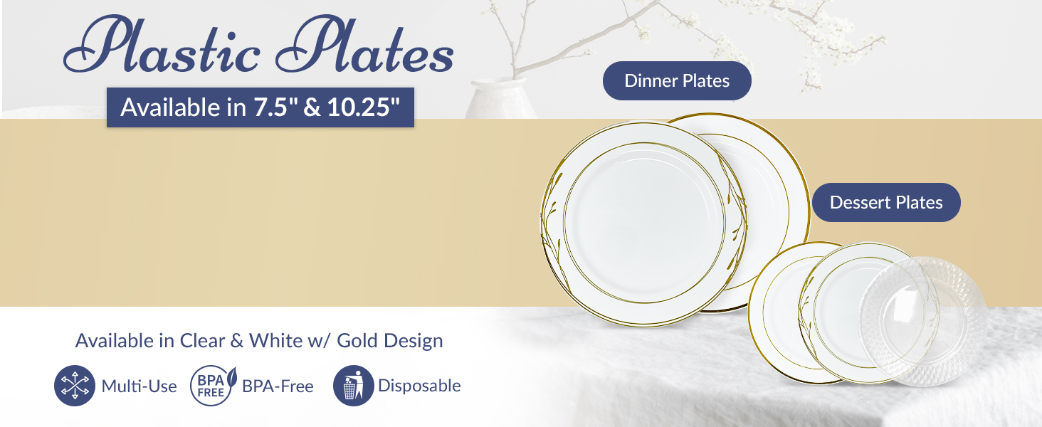 Plastic Plates full offering gold and clear