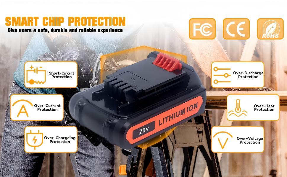 Compatible with black and decker 20v battery: Comply with FCC RoHS and CE