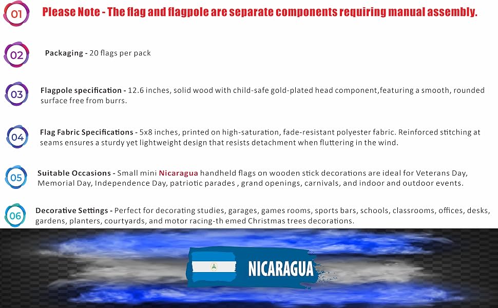 Small Mini Nicaragua Flag on Wooden Stick