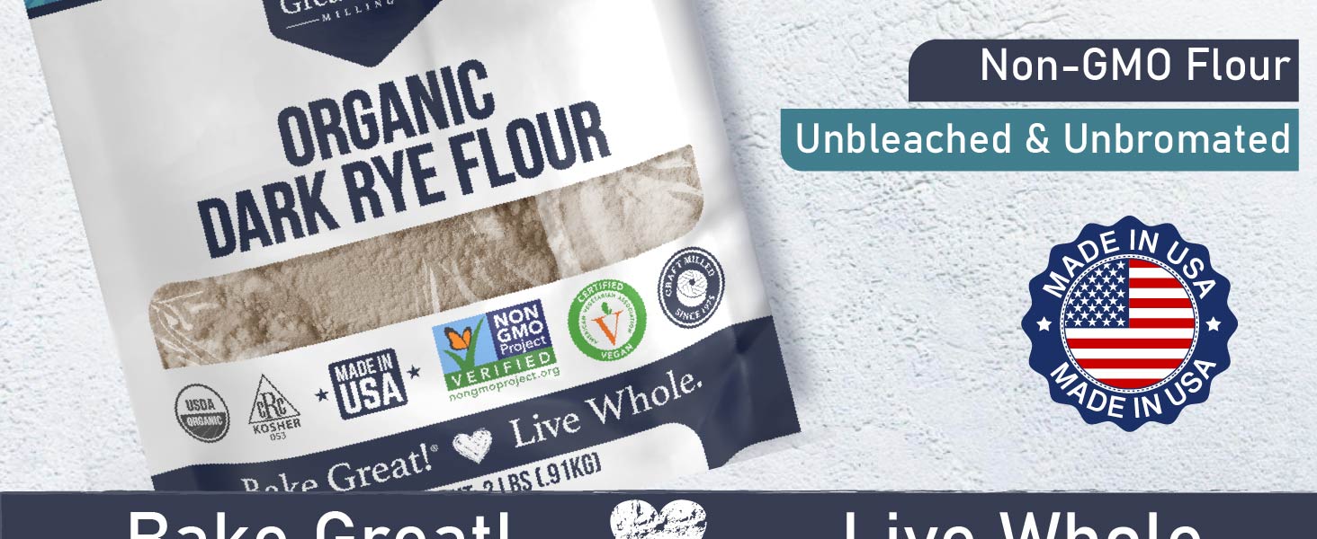 Organic Dark Rye Flour Non GMO Unbleached and Unbromated Made in USA