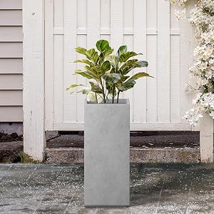 Tall square concrete planter pot