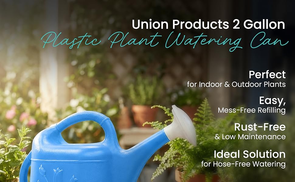 Union Products 63066 Plants &amp;amp; Garden 2 Gal Plastic Watering Can, Caribbean Blue