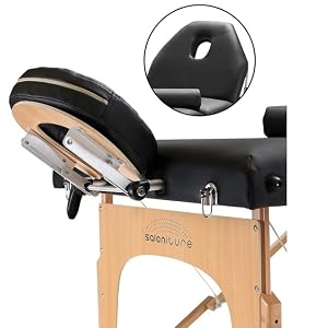 hardwood frame, sturdy reinforced steel cables, holds 450 lbs., no slip feet, backrest, headrest