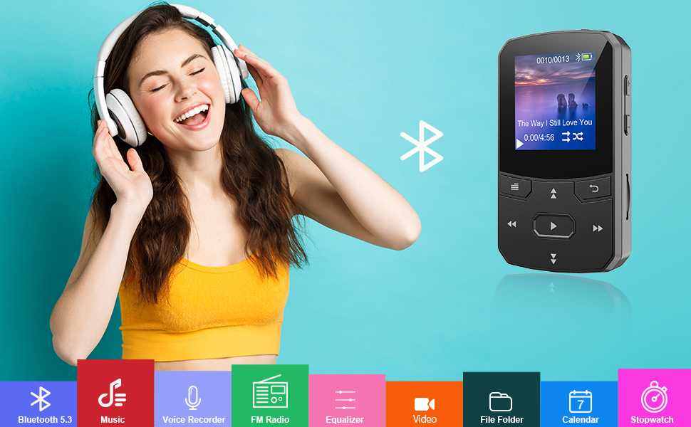 64GB MP3 Player with Clip Bluetooth OTG Hifi Lossless Sound FM Radio Voice Recorder Sport Running
