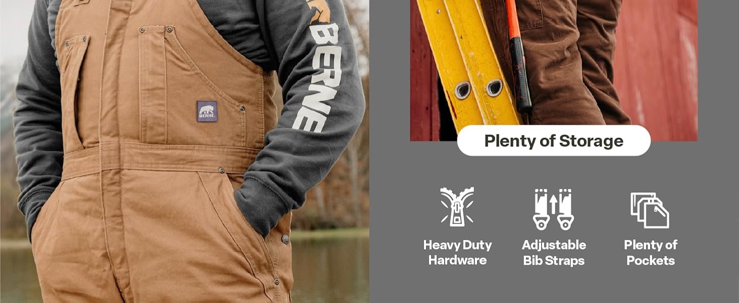 Heavy Duty Hardware, Adjustable Bib Straps, Plenty of Pockets