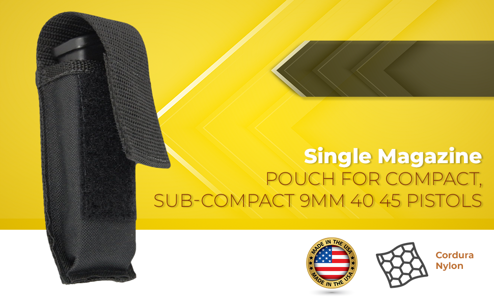 New Barsony Single Magazine Pouch for Compact, Sub-Compact 9mm 40 45 Pistols