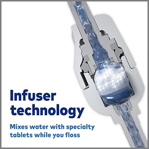 Infuser technology mixes water with specialty Waterpik Whitening Tablets while you floss