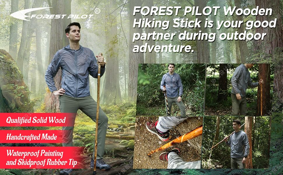 FOREST PILOT Solid Wood Walking Stick for Hiking 55 Inches