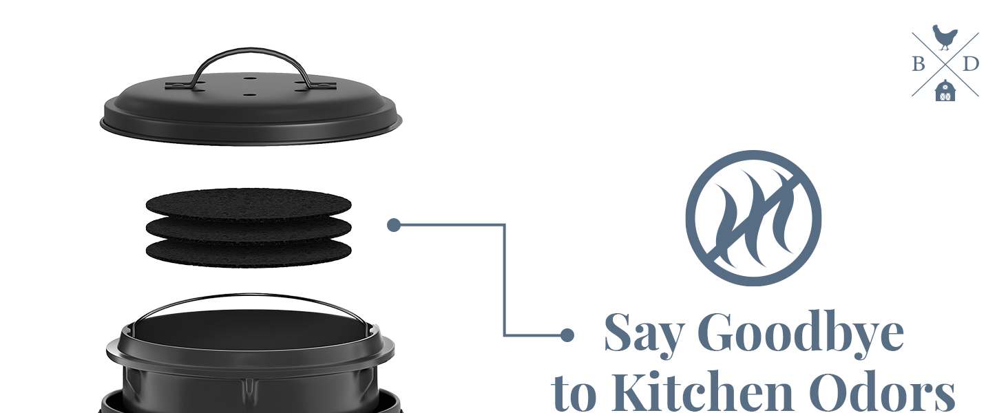 Odor Reduction Compost Bin Kitchen Countertop Smell-absorbing Filters Clean Fresh Airflow Design